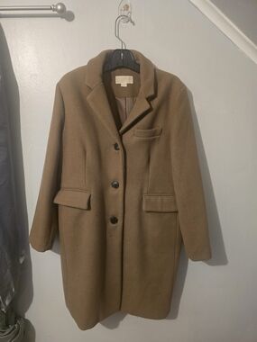 Michael Kors Camel Wool-Blend Single-Breasted Pea Coat